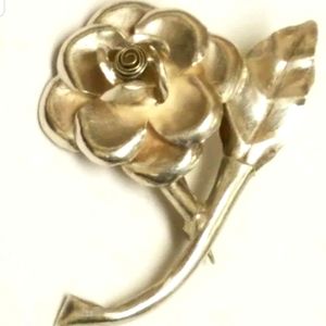 STERLING SILVER 3D VINTAGE ROSE BROOCH / PIN 1 1/2"